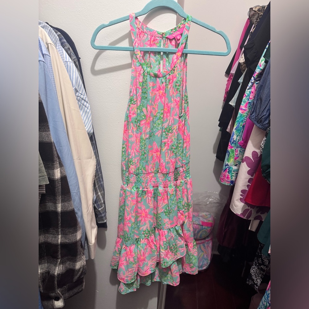 Lilly Pulitzer Pink & Green Floral Halter Maxi Dress